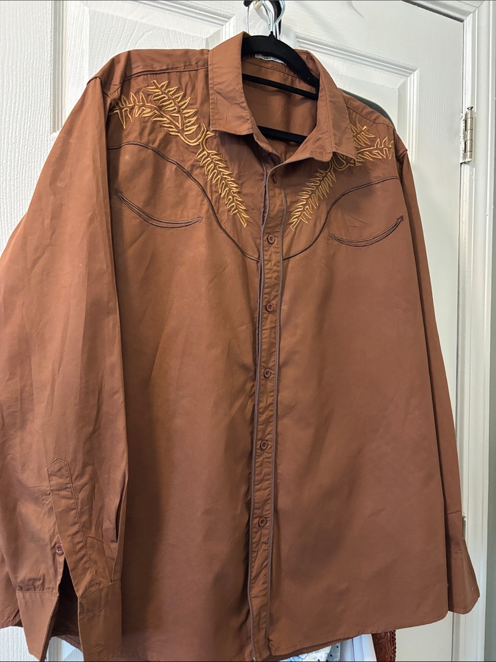 Men's Brown Embroidered Lightweight Western Shirt Jacket